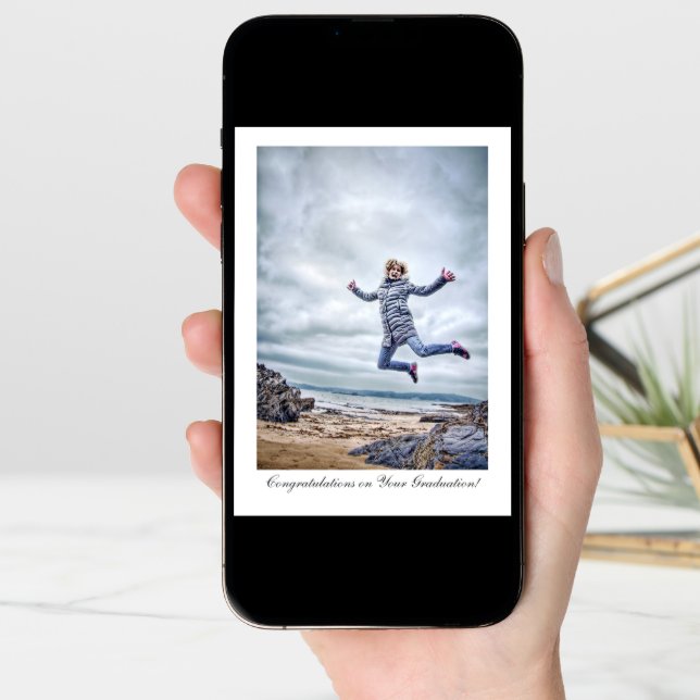 Girl Jumping For Joy Congratulations on Graduating Card (Front Digital)