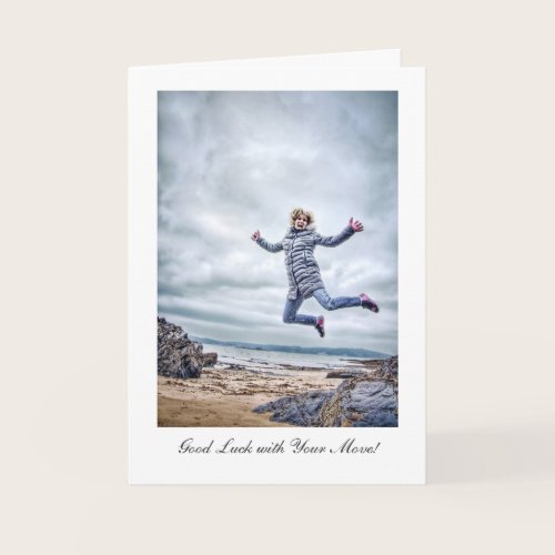 Girl Jumping For Joy - Good Luck with Your Move Card