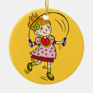 Girl Jumping Rope Ceramic Ornament
