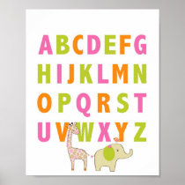 Girl Jungle Animal Alphabet Nursery Wall Art Print