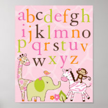Girl Jungle Animal Alphabet Nursery Wall Art Print