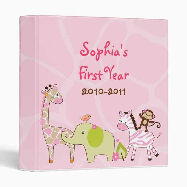 Girl Jungle Animal Baby Photo Album Scrapbook 3 Ring Binder (Front/Spine)