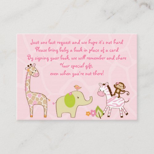 Girl Jungle Animal Baby Shower Book Request Cards