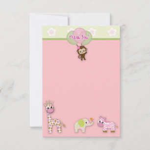 Girl Jungle Animal Baby Shower Thank You 3.5"x5" Note Card