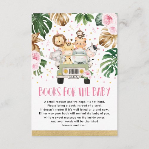 Girl Jungle Animals Drive By Shower Books for Baby Enclosure Card