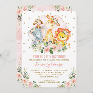 Girl Jungle Baby Shower Blush Pink Gold Floral Invitation