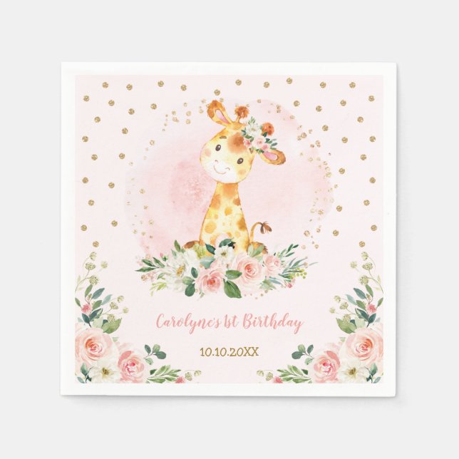 Girl Jungle Baby Shower Wild Animals Birthday Napkins (Front)