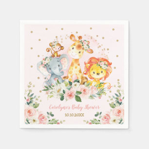 Girl Jungle Baby Shower Wild Animals Birthday Napkins