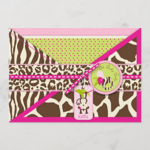 Girl Jungle Monkey Safari Baby Shower Invitation