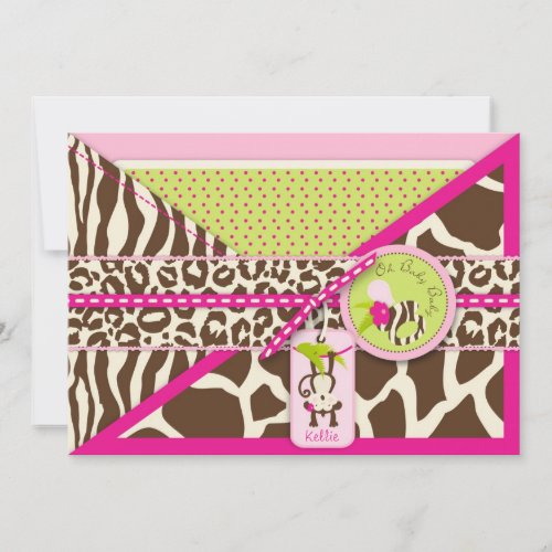 Girl Jungle Monkey Safari Baby Shower Cards