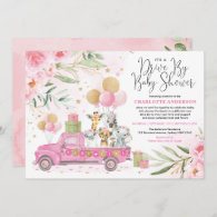 Girl Jungle Safari Animals Drive By Baby Shower Invitation