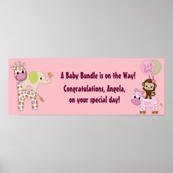 Girl Jungle Safari Baby Shower Banner Poster by MonkeyHutDesigns at Zazzle