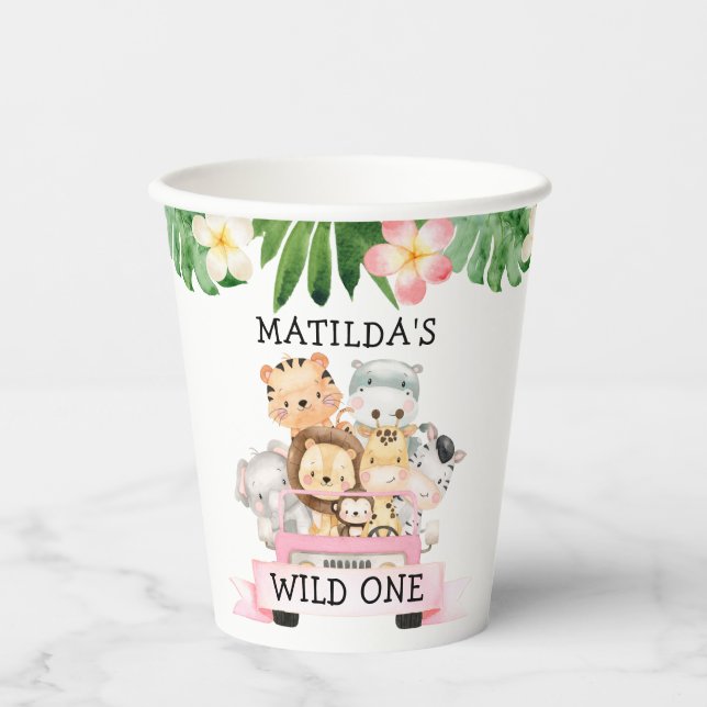 Girl Jungle Safari Birthday Paper Cups (Front)