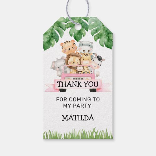 Girl Jungle Safari Birthday Thank you Favor Tags