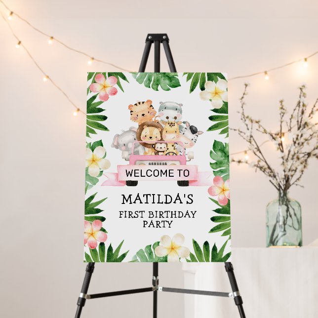 Girl Jungle Safari Birthday Welcome Foam Board (In Situ (Stand))