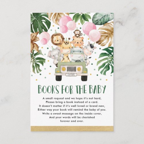 Girl Jungle Safari Drive By Shower Books for Baby Enclosure Card