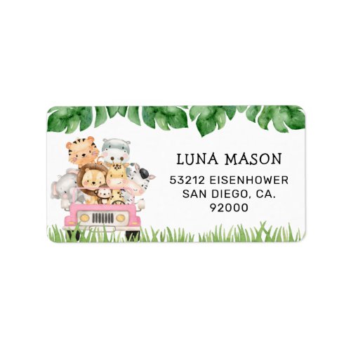 Girl Jungle Safari Return Address Labels