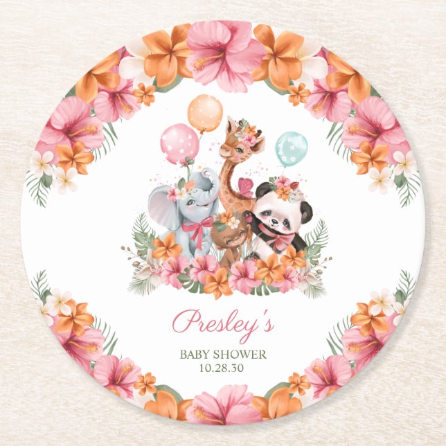 Girl Jungle Safari Round Paper Coaster (Front)