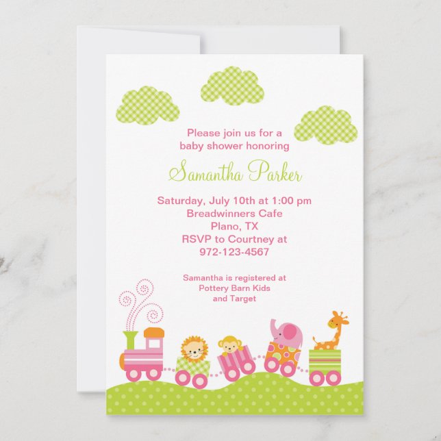 Girl Jungle Safari Train Baby Shower Invitation (Front)