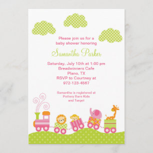 Girl Jungle Safari Train Baby Shower Invitation