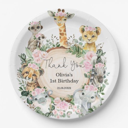 Girl Jungle Safari Wild Animals Birthday Favor Paper Plates