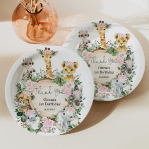 Girl Jungle Safari Wild Animals Birthday Favor Paper Plates