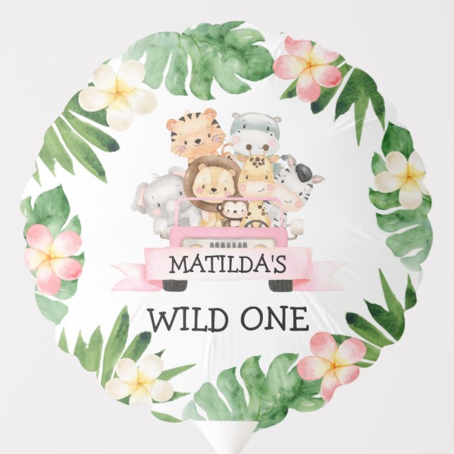 Girl Jungle Safari Wild One Birthday Balloon (Front)