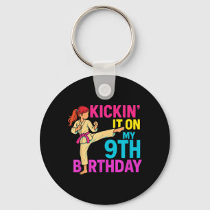 Girl Karate Taekwondo Kickin 9th Birthday Martial Keychain