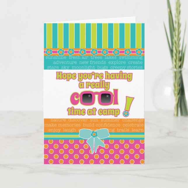 Girl Kids at Camp Really Cool Time Pink Sunglasses Card (Front)
