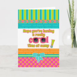 Girl Kids at Camp Really Cool Time Pink Sunglasses Card