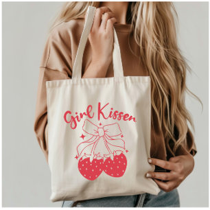 Girl Kisser–Cute Strawberry Coquette Lesbian Pride Tote Bag