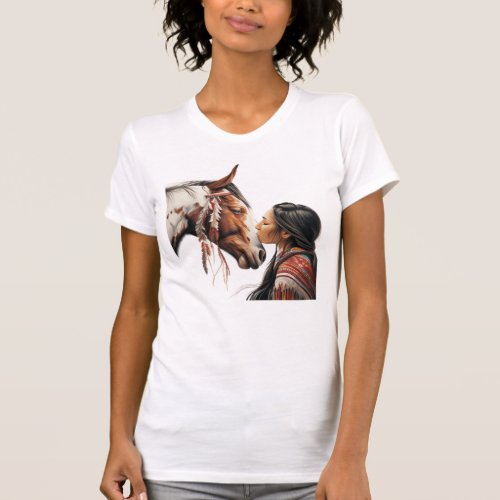 Girl Kissing Horse Indian Native T_Shirt