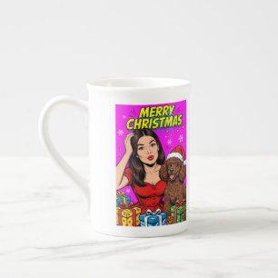 Girl kissing Poodle Puppy–Poodle Mom Bone China Mug