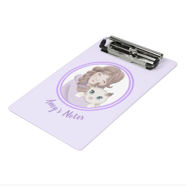 Girl & Kitty Customizable Kids Mini Clipboard (Angled3)