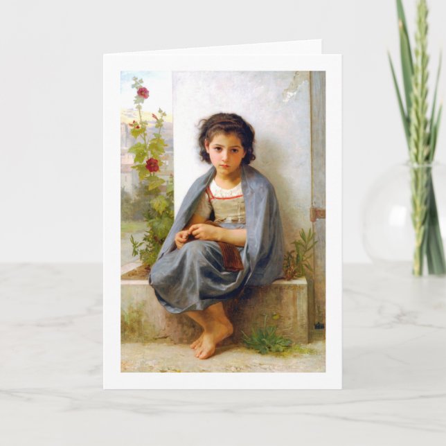 Girl Knitting, Bouguereau Card (Front)