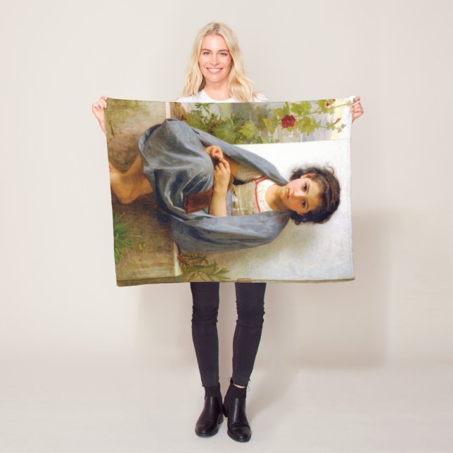 Girl Knitting, Bouguereau Fleece Blanket (In Situ)