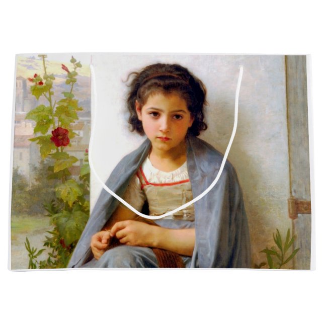 Girl Knitting, Bouguereau Large Gift Bag (Front)