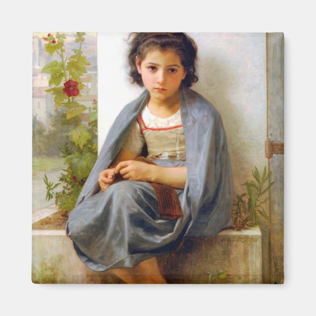 Girl Knitting, Bouguereau Magnet (Front)