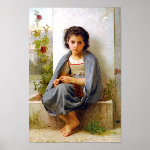 Girl Knitting Bouguereau Poster