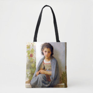 Girl Knitting, Bouguereau Tote Bag