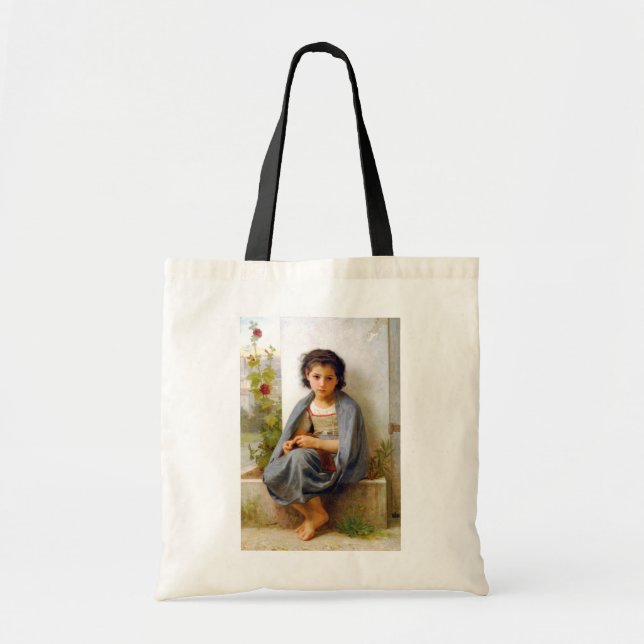 Girl Knitting, Bouguereau Tote Bag (Front)