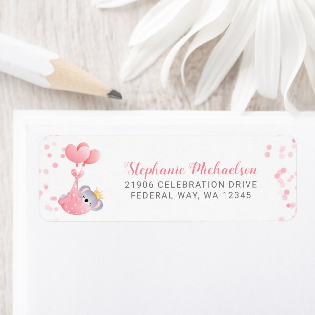 Girl Koala Bear Baby Shower Return Address Label (Insitu)