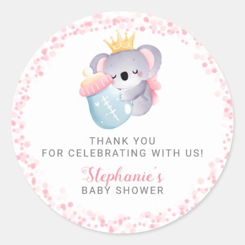 Girl Koala Bear Pink Baby Shower Favor Classic Round Sticker