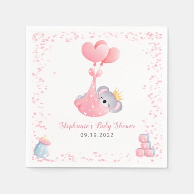 Girl Koala Bear Pink Baby Shower Napkins (Front)
