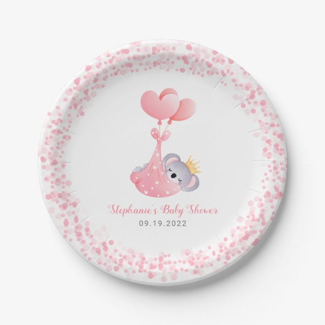 Girl Koala Bear Pink Baby Shower Paper Plates (Front)