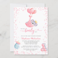 Girl Koala Bear with Book Request Baby Shower Invitation
