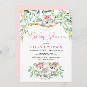 Girl Koala Bush Babies Baby Shower Invitations