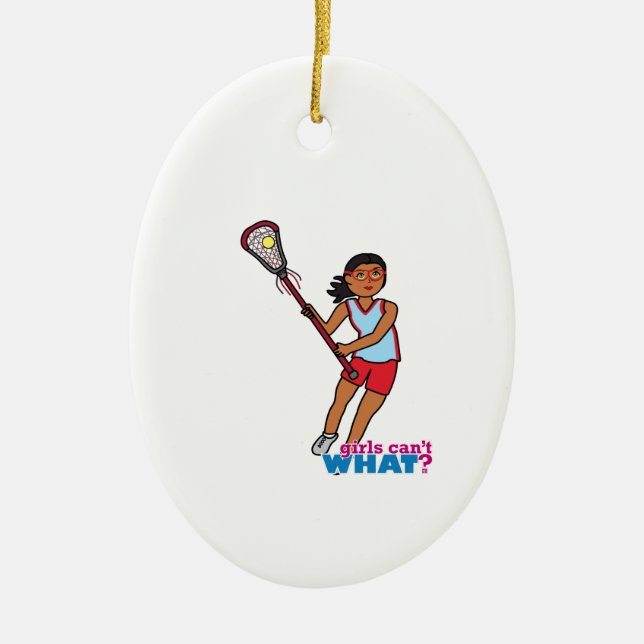 Girl Lacrosse Player - Dark Ceramic Ornament (Front)
