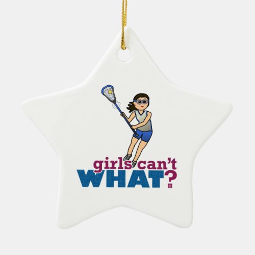 Girl Lacrosse Player in Blue Ceramic Ornament