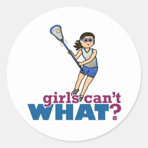 Girl Lacrosse Player in Blue Classic Round Sticker